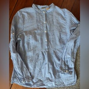 Blue Striped Button-Up Blouse LL bean